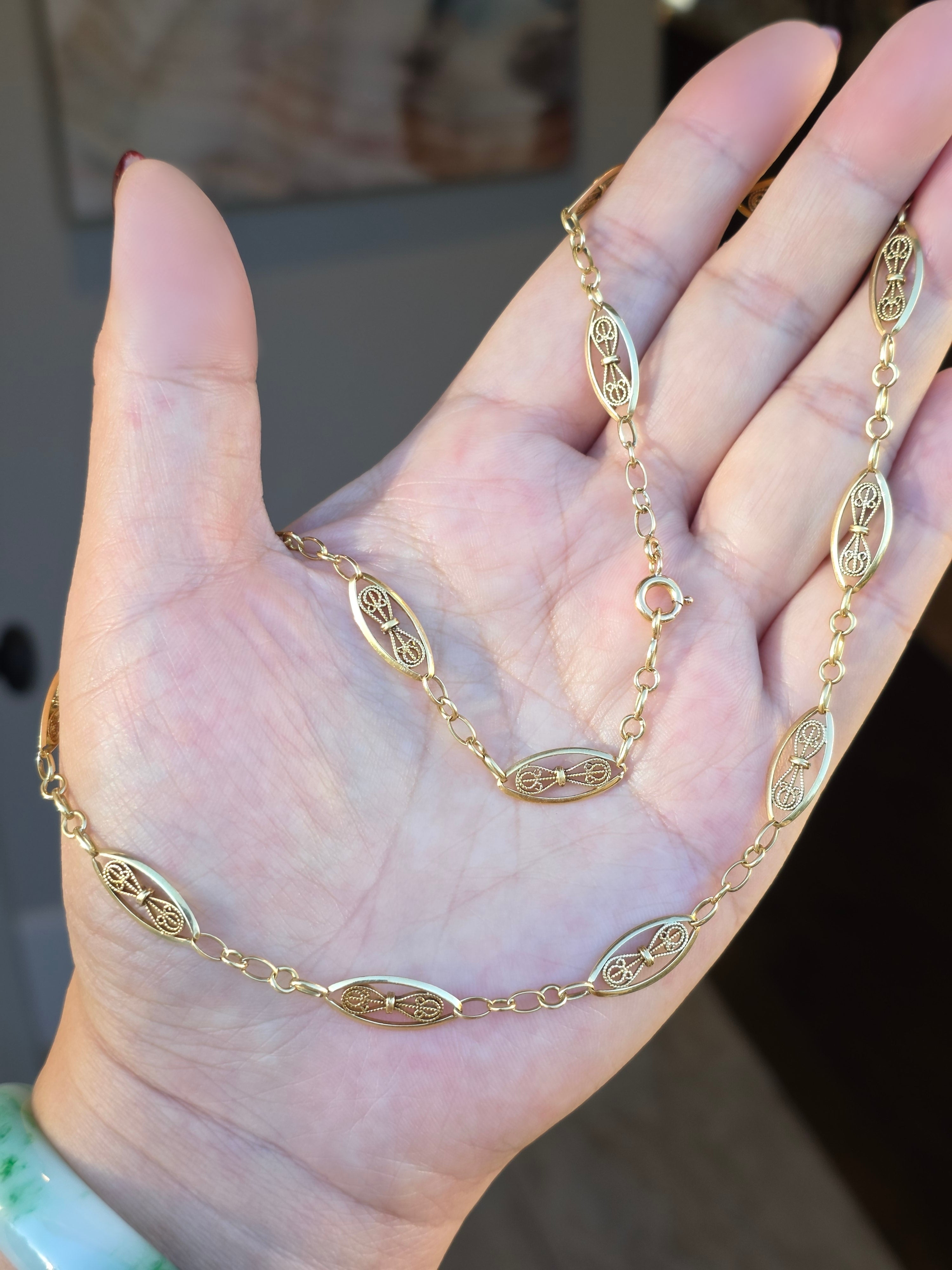 18k Solid Gold Antique French Filigree Chain Necklace 19" | Indulgems