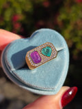 Duality Ring | Purple Sapphire, Zambian Emerald, Natural Diamonds Size 7 | Indulgems