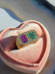 Duality Ring | Purple Sapphire, Zambian Emerald, Natural Diamonds Size 7 | Indulgems