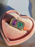 Duality Ring | Purple Sapphire, Zambian Emerald, Natural Diamonds Size 7 | Indulgems