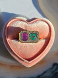 Duality Ring | Purple Sapphire, Zambian Emerald, Natural Diamonds Size 7 | Indulgems