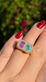 Duality Ring | Purple Sapphire, Zambian Emerald, Natural Diamonds Size 7 | Indulgems