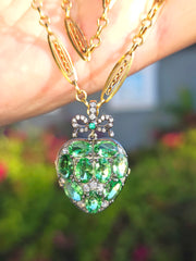 14k Yellow Gold & Platinum Tsavorite Garnet Diamond Baby Heart Locket Pendant | Indulgems