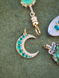 14k Yellow Gold Zambian Emerald & Diamond Crescent Moon Pendant | Indulgems