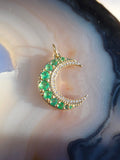 14k Yellow Gold Zambian Emerald & Diamond Crescent Moon Pendant | Indulgems