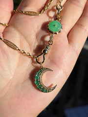 14k Yellow Gold Zambian Emerald & Diamond Crescent Moon Pendant | Indulgems