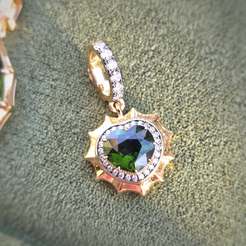 Aurora Halo Green Tourmaline Heart Pendant in 14K Gold | Indulgems