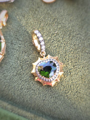 Aurora Halo Green Tourmaline Heart Pendant in 14K Gold | Indulgems