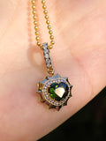 Aurora Halo Green Tourmaline Heart Pendant in 14K Gold | Indulgems