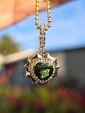 Aurora Halo Green Tourmaline Heart Pendant in 14K Gold | Indulgems