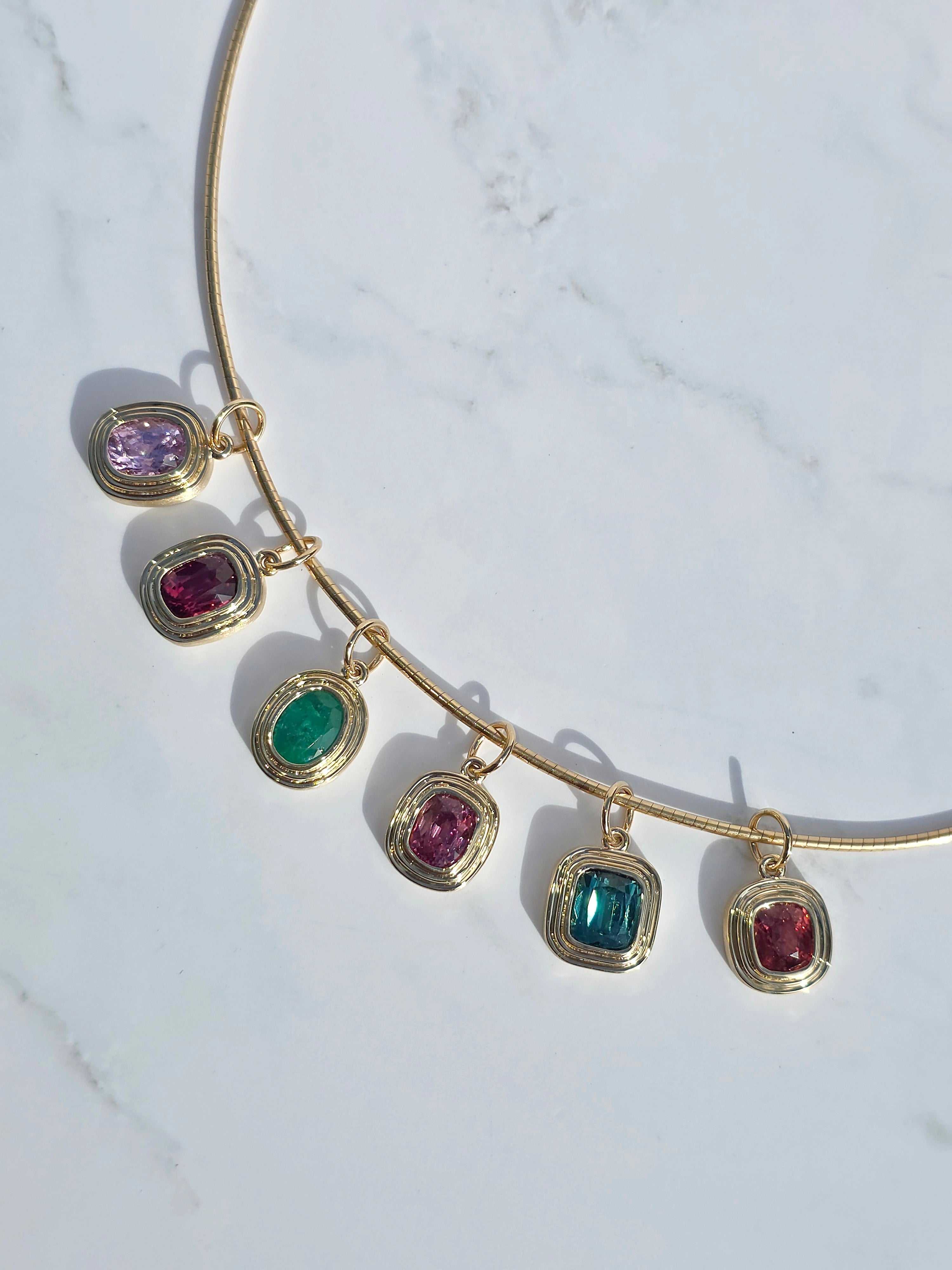 14k Yellow Gold Triple Bezel Gemstone Pendant Charms | Indulgems