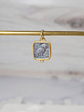 24K Gold Square Pendant with Diamond & Sterling Silver - Athena's Owl