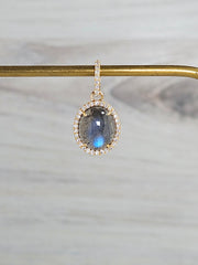 Blue Labradorite Diamond Halo Gemstone 18K Gold Pendant Charm