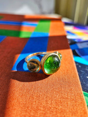 18k Solid Gold Green Tourmaline 3-STONE Cabochon Ring | Resonance Collection | Indulgems