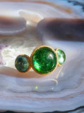 18k Solid Gold Green Tourmaline 3-STONE Cabochon Ring | Resonance Collection | Indulgems