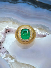 18k Solid Gold 6.8 Carat Zambian Emerald Cushion Statement Signet