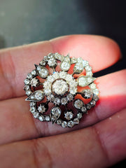 18k Gold & Silver Antique Diamond Brooch | Indulgems