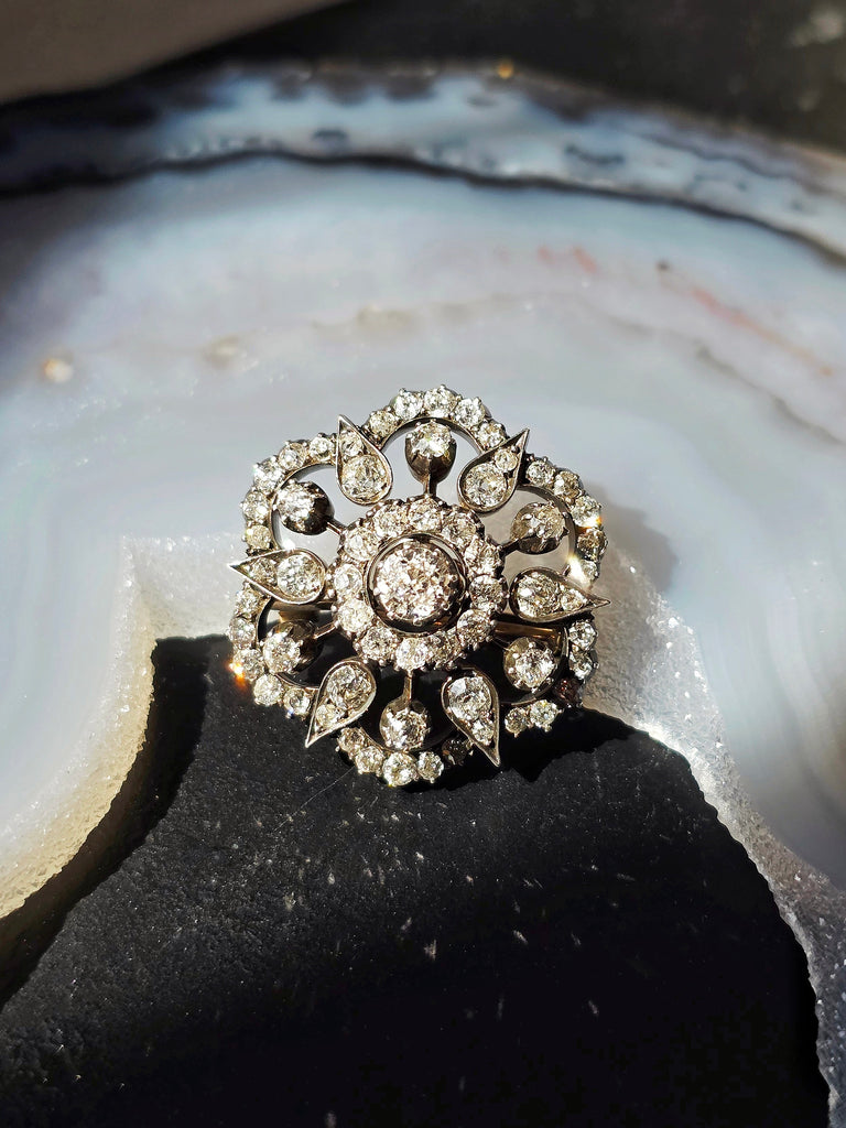 18k Gold & Silver Antique Diamond Brooch | Indulgems