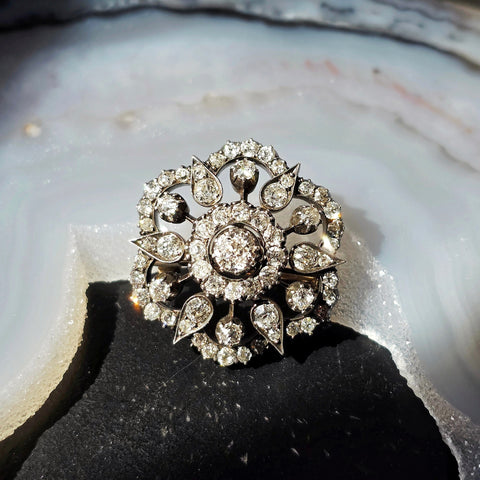 18k Gold & Silver Antique Diamond Brooch | Indulgems