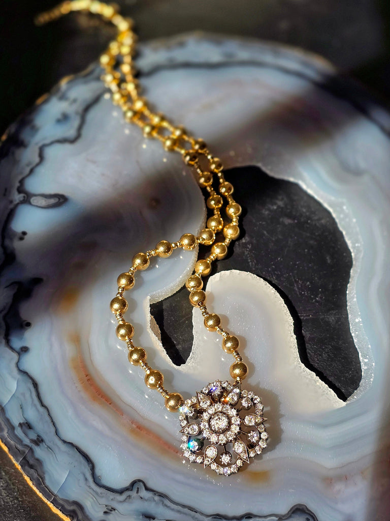 18k Gold & Silver Antique Diamond Brooch | Indulgems