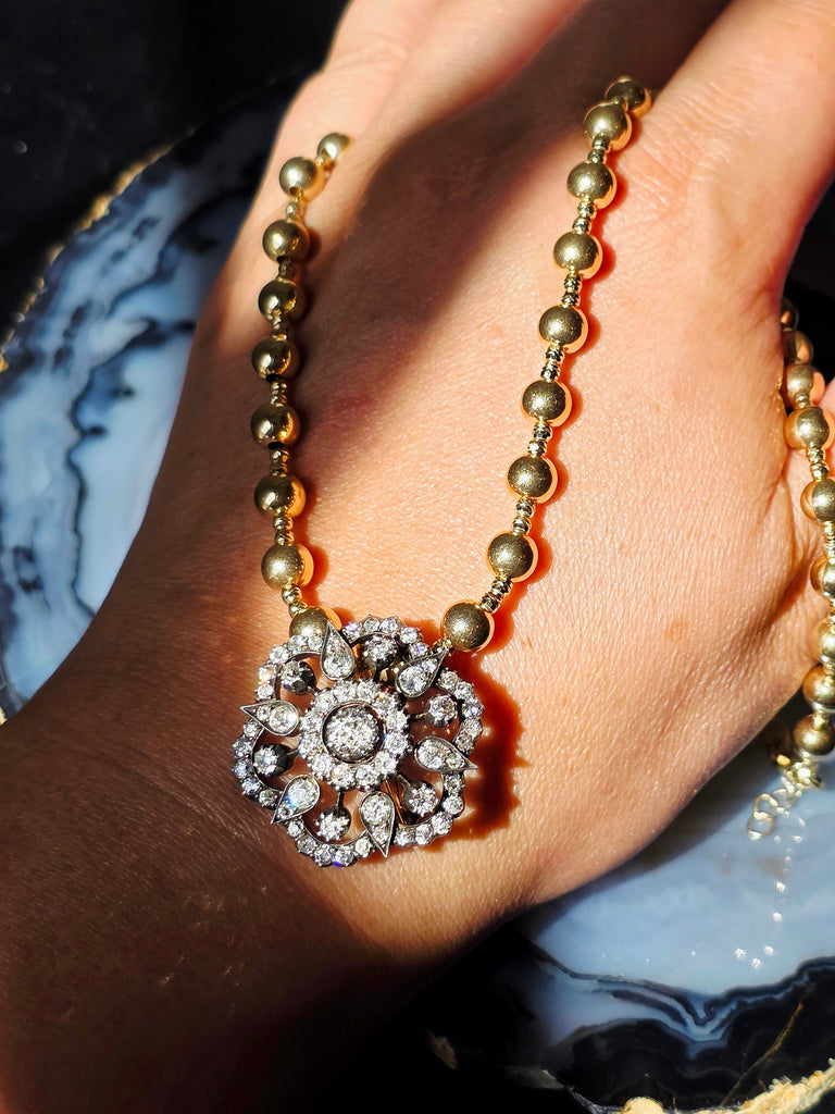 18k Gold & Silver Antique Diamond Brooch | Indulgems