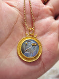 24K Gold Mother of Pearl Pendant with Silver - Owl of Athena
