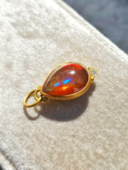 24K Gold Mexican Fire Opal Pendant with Diamond