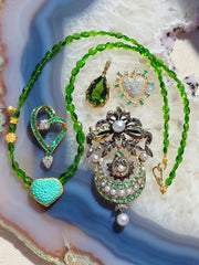 18k Solid Gold Emerald & Diamond Vintage Open Heart Pendant | Indulgems
