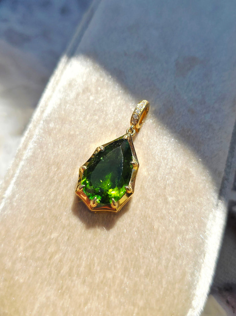 18k Solid Gold Green Tourmaline Gemstone Pendant in Antique-inspired Setting | Indulgems | Designs in Real Gold