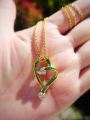 18k Solid Gold Emerald & Diamond Vintage Open Heart Pendant | Indulgems