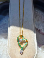 18k Solid Gold Emerald & Diamond Vintage Open Heart Pendant | Indulgems