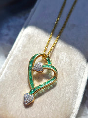 18k Solid Gold Emerald & Diamond Vintage Open Heart Pendant | Indulgems