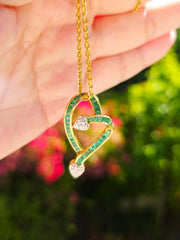 18k Solid Gold Emerald & Diamond Vintage Open Heart Pendant | Indulgems
