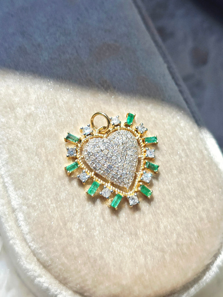 Diamond & Emerald Heart 14K Gold Pendant