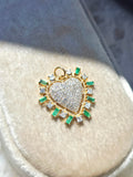 Diamond & Emerald Heart 14K Gold Pendant