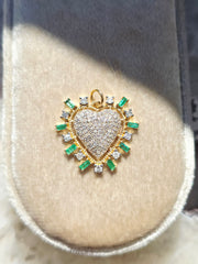 Diamond & Emerald Heart 14K Gold Pendant