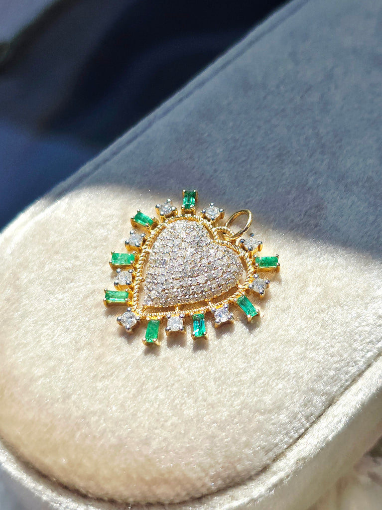 Diamond & Emerald Heart 14K Gold Pendant