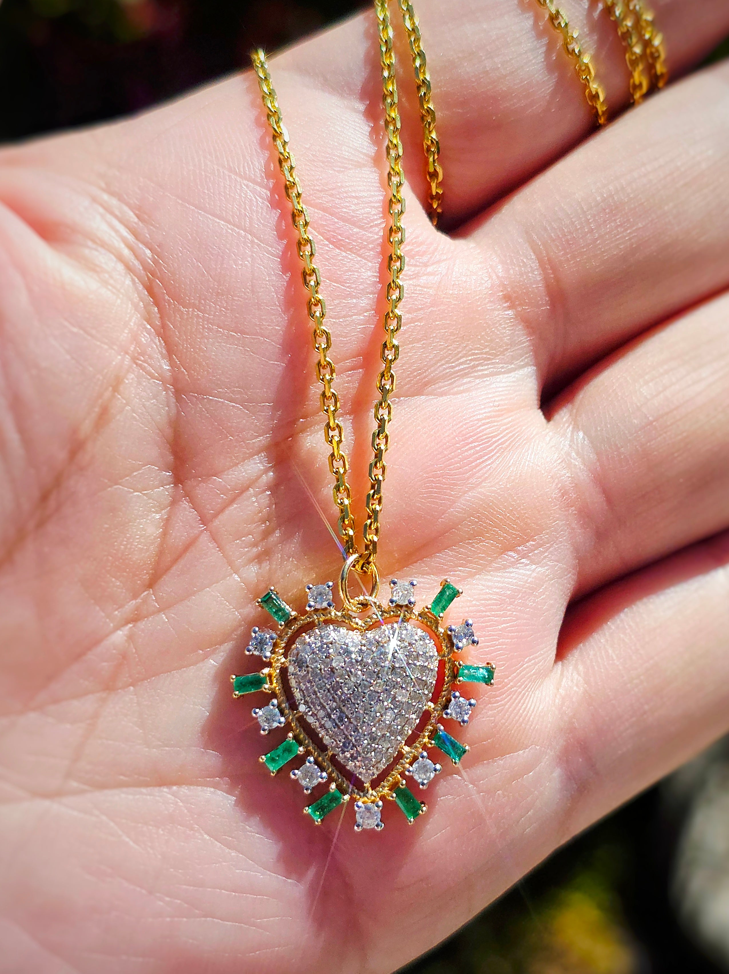 Diamond & Emerald Heart 14K Gold Pendant