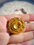 15K Yellow Gold Antique Diamond Round Brooch Locket  | Indulgems