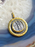 Ancient Coin Nike Deity Replica Diamond Sterling Silver 24K Yellow Gold Large Pendant