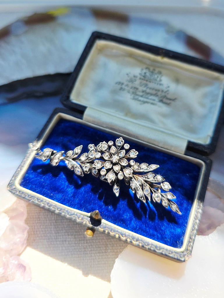 18K Yellow Gold & Silver - Antique Diamond Flower Bouquet Brooch | Indulgems | Designs in Real Gold