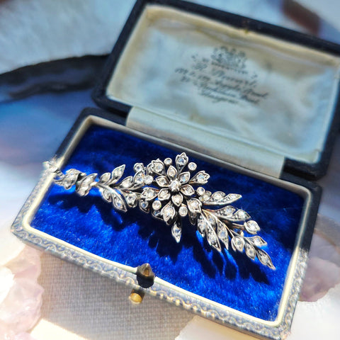 18K Yellow Gold & Silver - Antique Diamond Flower Bouquet Brooch | Indulgems | Designs in Real Gold