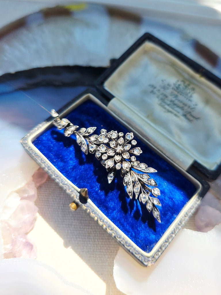 18K Yellow Gold & Silver - Antique Diamond Flower Bouquet Brooch | Indulgems | Designs in Real Gold