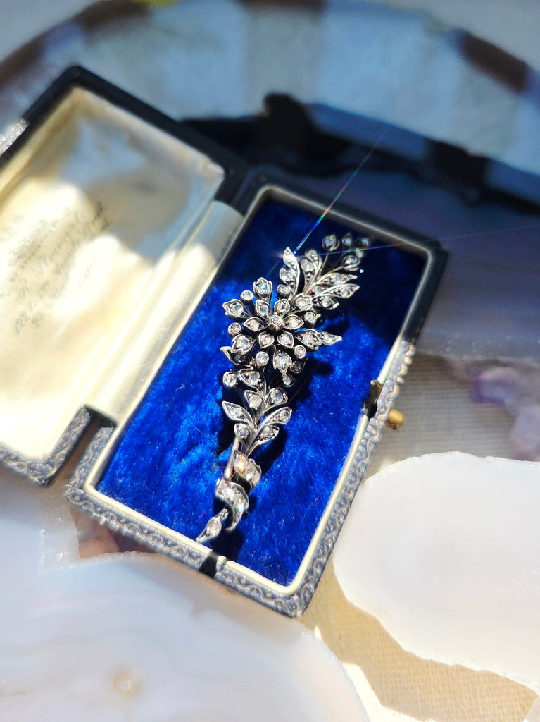 18K Yellow Gold & Silver - Antique Diamond Flower Bouquet Brooch | Indulgems | Designs in Real Gold