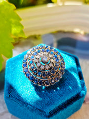 Antique Diamond & Blue Sapphire Brooch in 14k Gold and Silver | Indulgems