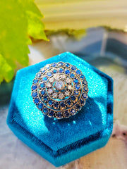 Antique Diamond & Blue Sapphire Brooch in 14k Gold and Silver | Indulgems