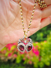 14k Gold & Silver Victorian Antique Double Heart Garnet and Diamond Brooch | Indulgems