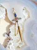 18k Solid Gold Sword Pendant with Ruby, Sapphire, Diamond & Pearls | Indulgems | Antique Revival
