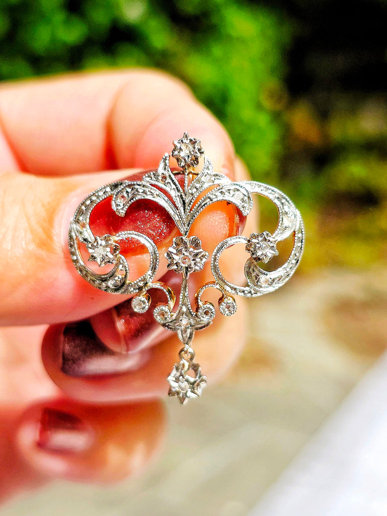 14k Gold Celestial Scrolling Motif Diamond Pendant | Indulgems | Antique Revival