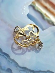 14k Gold Celestial Scrolling Motif Diamond Pendant | Indulgems | Antique Revival